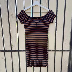 Popular21 Striped Multicolor Off-Shoulder Dress